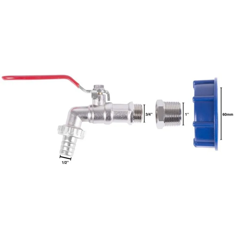 Sada na IBC nádrž – ventil 1/2", Zn redukcia 3/4", plastová redukcia 60 mm, výpust 3/4"