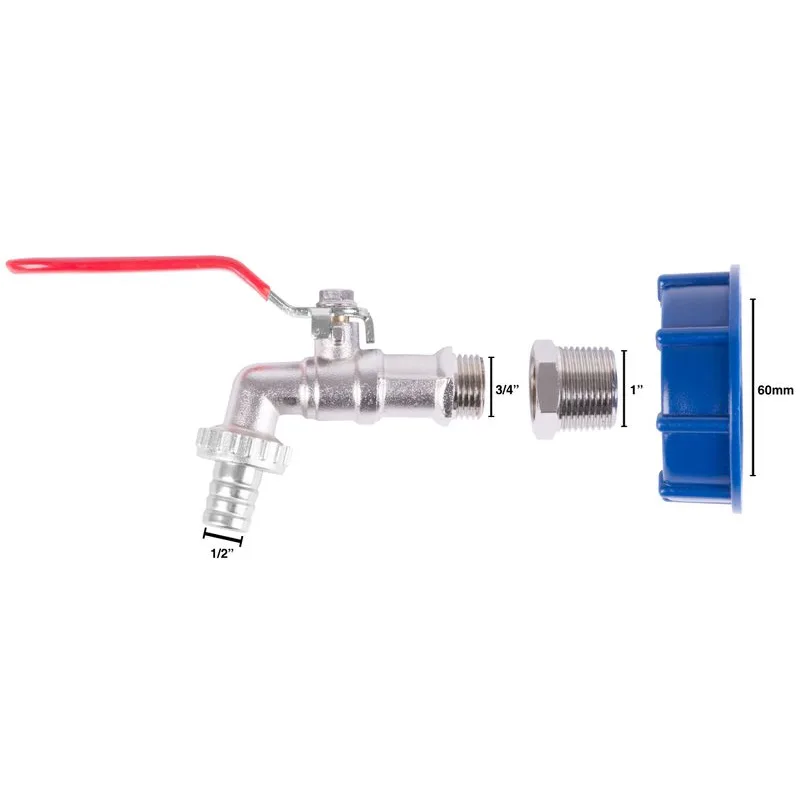 Sada na IBC nádrž – ventil 1/2", Zn redukcia 3/4", plastová redukcia 60 mm, výpust 3/4"