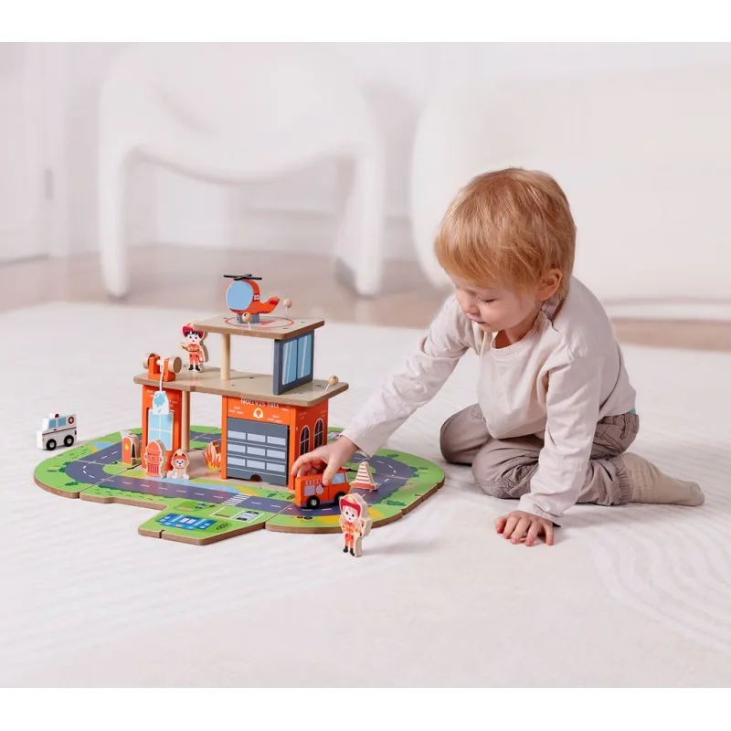2Kids Toys Drevená stanica Hasiči 2 v 1