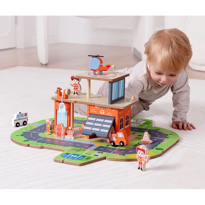 2Kids Toys Drevená stanica Hasiči 2 v 1