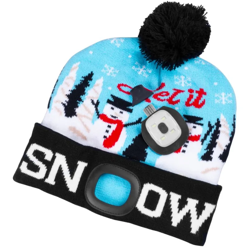 Čiapka s LED svetlom X-mas Let it snow modrá L, 4x SMD LED, USB nabíjanie