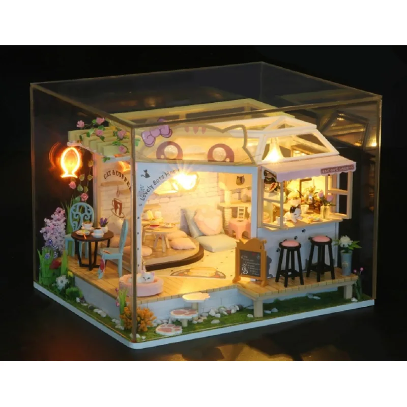 Dvěděti Miniatúra domčeka Mačacia kaviareň so záhradkou