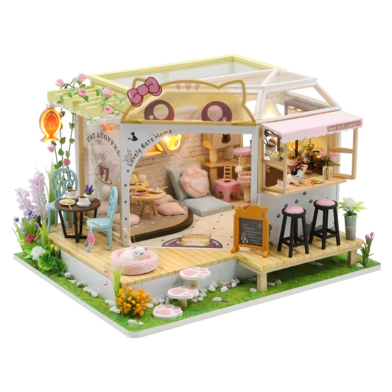 Dvěděti Miniatúra domčeka Mačacia kaviareň so záhradkou