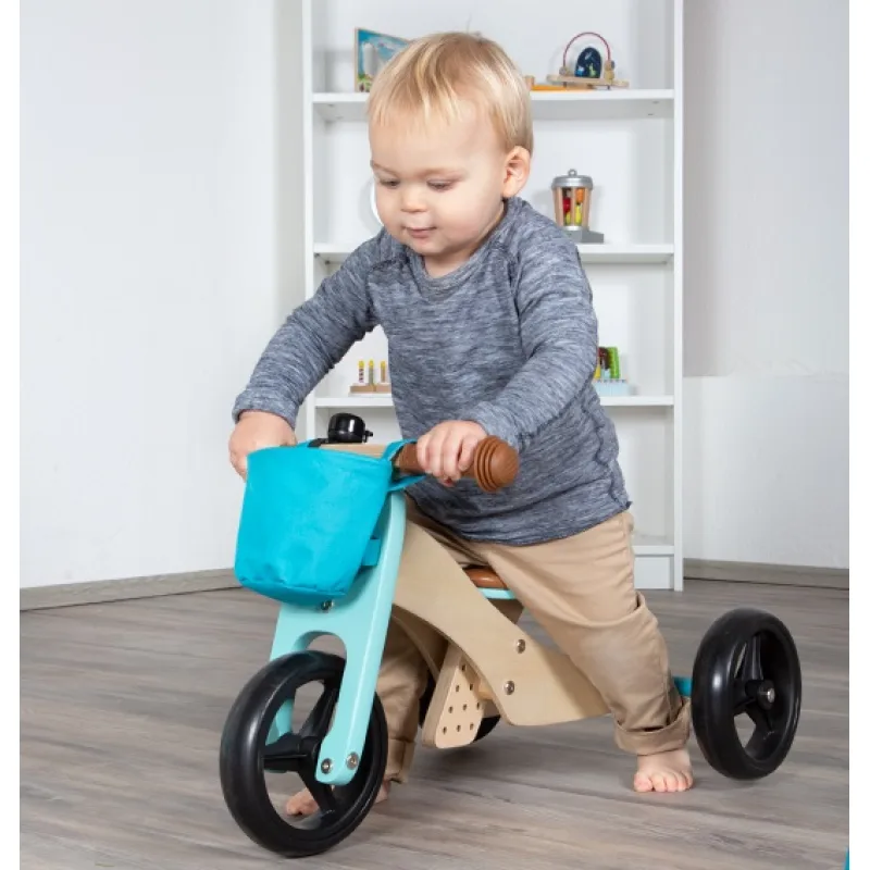 Drevené odrážadlo pre deti Trike 2v1 tyrkysové