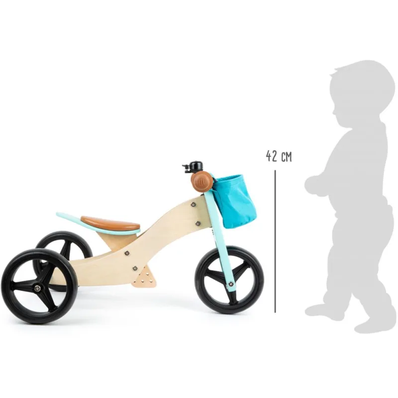 Drevené odrážadlo pre deti Trike 2v1 tyrkysové