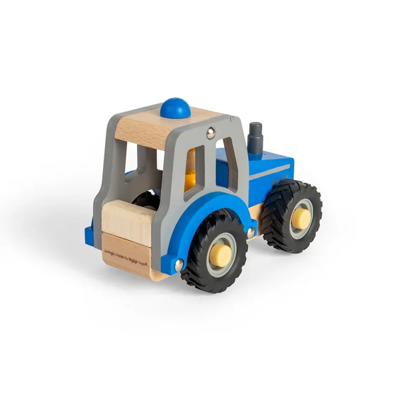 Mini drevený traktor modrý