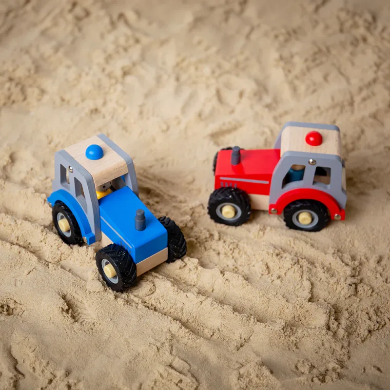 Mini drevený traktor modrý