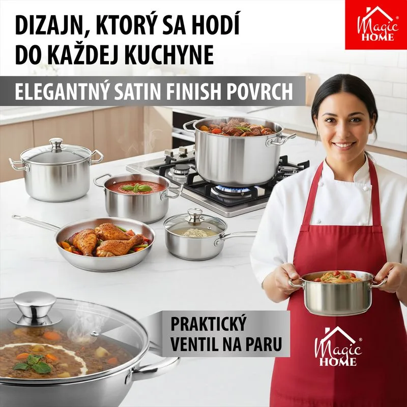 Hrniec Wok MagicHome Chloe, 26 cm, 5 lit., so sklenenou pokrievkou, nerez