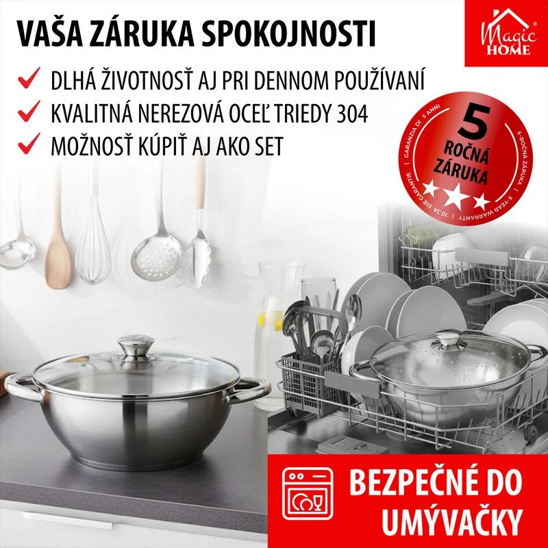 Hrniec Wok MagicHome Chloe, 26 cm, 5 lit., so sklenenou pokrievkou, nerez