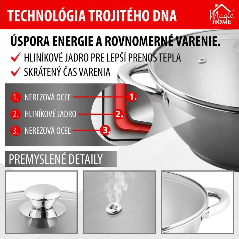 Hrniec Wok MagicHome Chloe, 26 cm, 5 lit., so sklenenou pokrievkou, nerez
