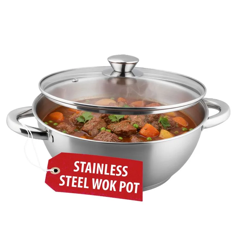 Hrniec Wok MagicHome Chloe, 26 cm, 5 lit., so sklenenou pokrievkou, nerez
