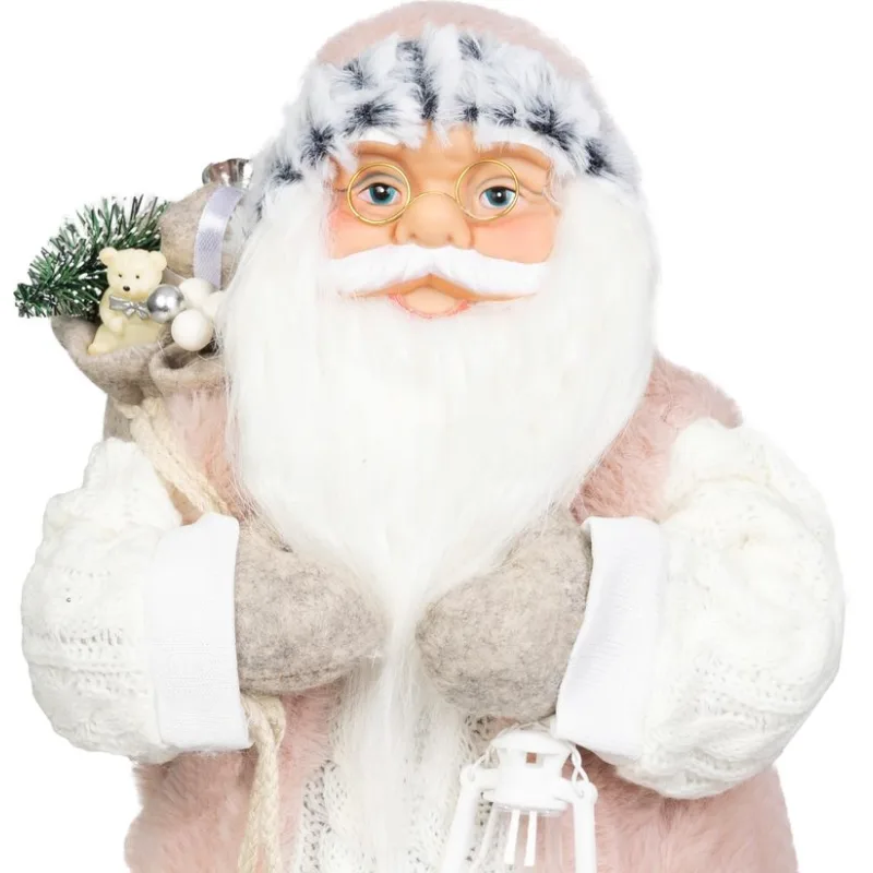 Vianočná dekorácia Santa, s darčekom, ružovo-hnedý, 46 cm