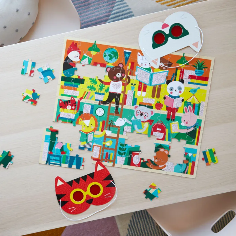 Petitcollage Puzzle s 3D okuliarmi Knižnica 100 ks