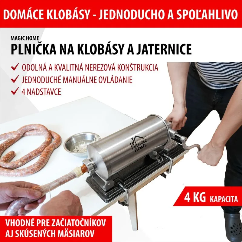 Plnička na klobásy a jaternice Porking SM208, 4 kg, ručná, horizontálna