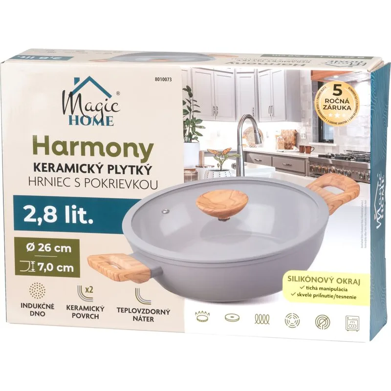 Hrniec MagicHome Harmony, plytký, so sklenenou pokrievkou, 26 cm