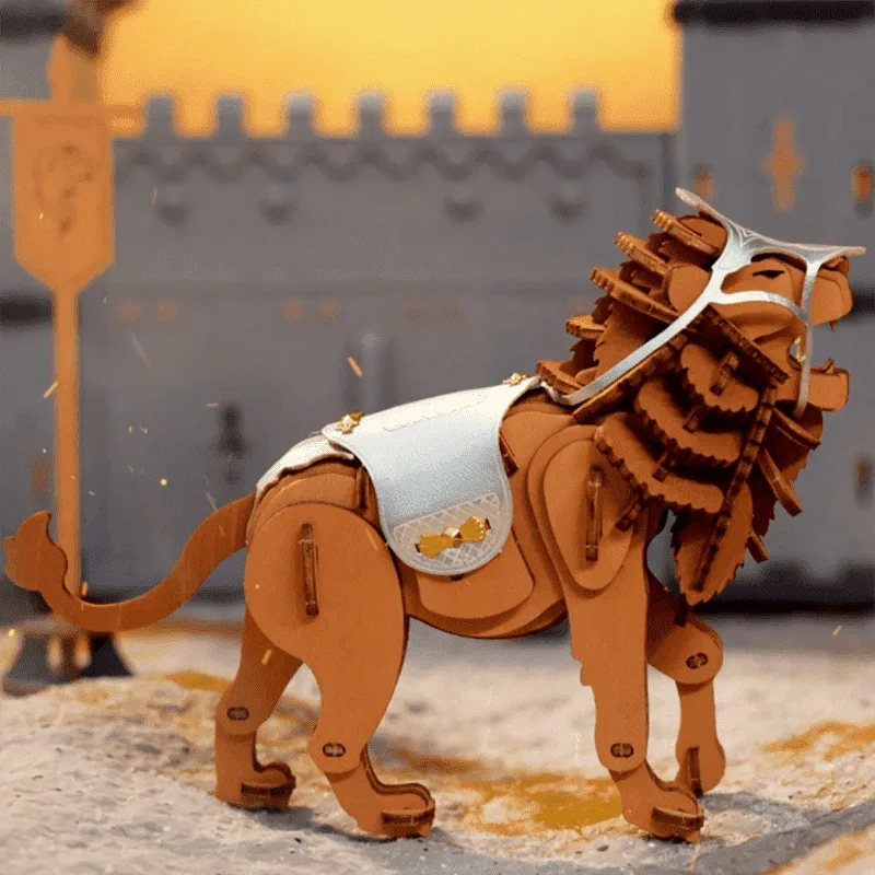 RoboTime 3D Drevená skladačka Bojovný lev - Warior Lion