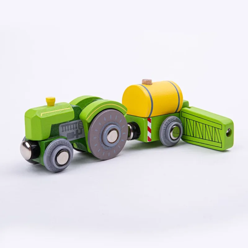Bigjigs Rail Drevené vláčiky Traktor s vlečkou zelený