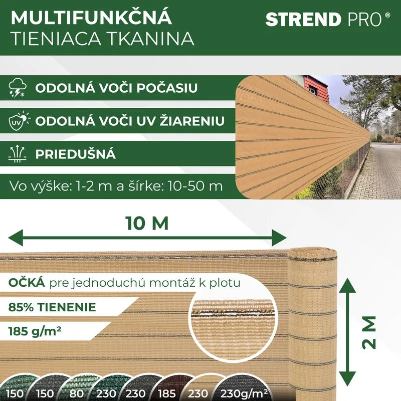 Tieniaca plachta GoldScreen, 90 %, 2,0x10 m, UV odolná, béžová