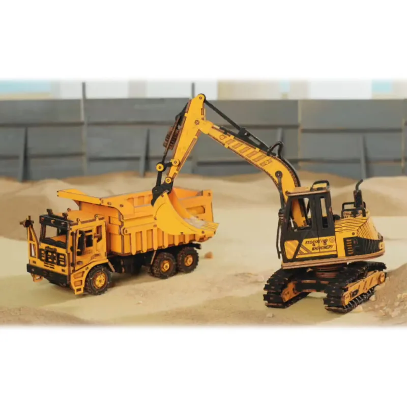 RoboTime Drevené 3D puzzle Bager