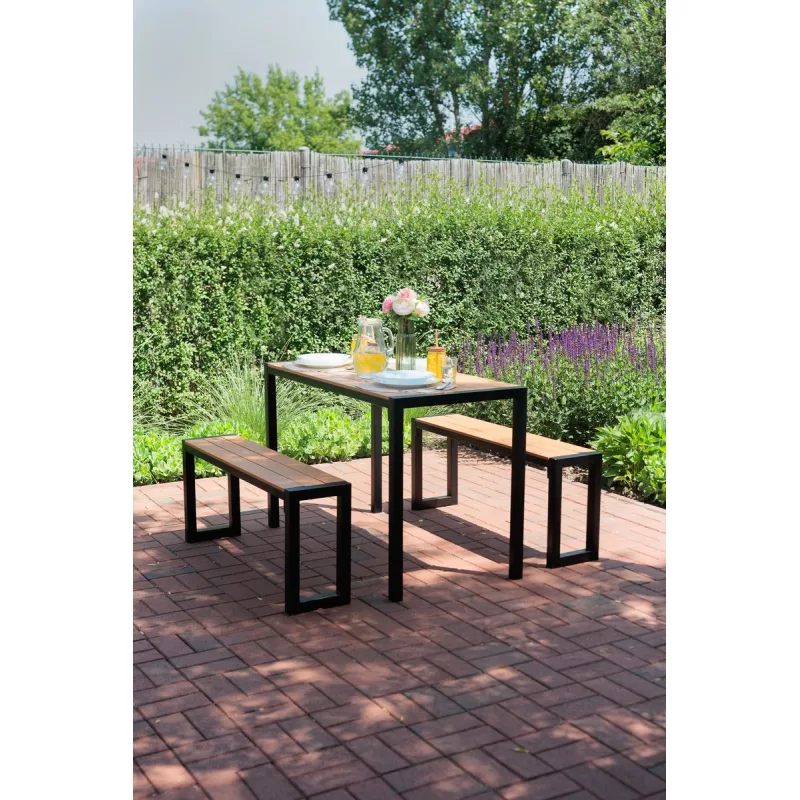 Záhradný set Gardiva - stôl a 2 lavičky, drevo/kov/plast