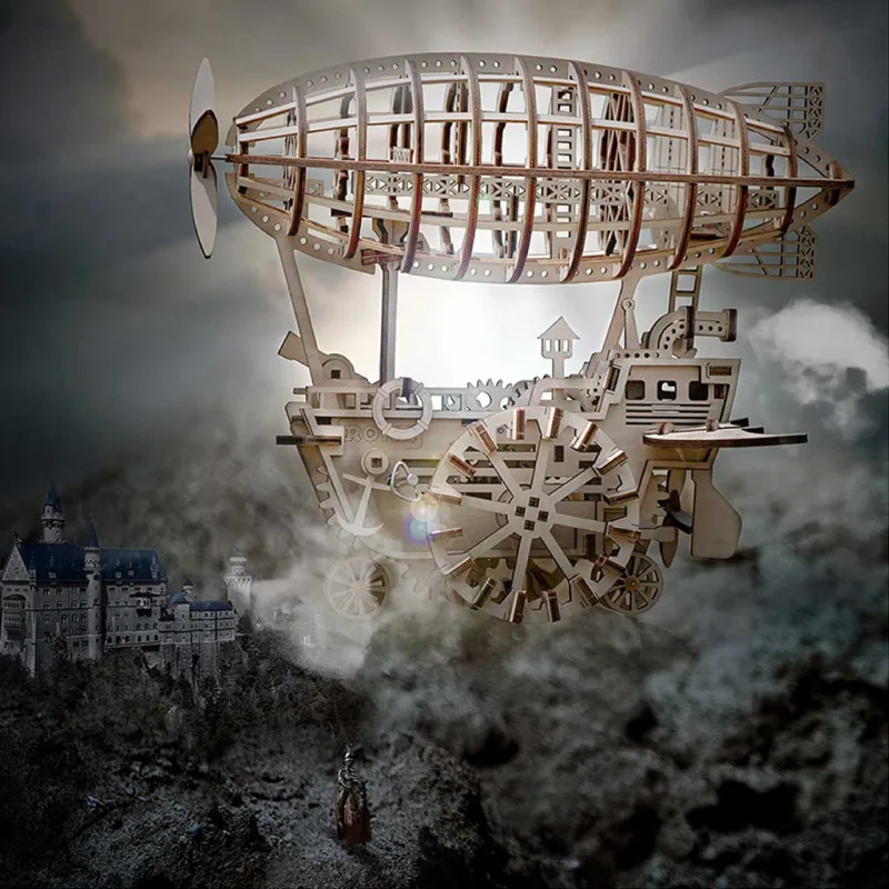 RoboTime Drevené 3D mechanické puzzle Fantastická vzducholoď 229 ks