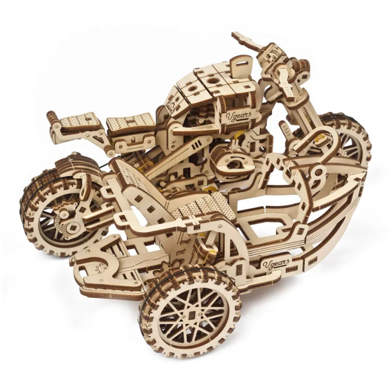 Ugears 3D mechanické puzzle - UGR-10 Motorka Scrambler s vozíkom 380 ks