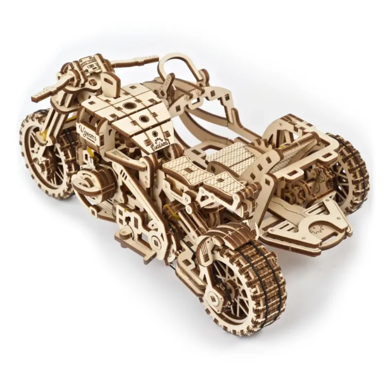 Ugears 3D mechanické puzzle - UGR-10 Motorka Scrambler s vozíkom 380 ks