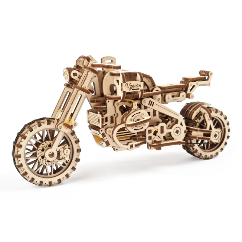 Ugears 3D mechanické puzzle - UGR-10 Motorka Scrambler s vozíkom 380 ks