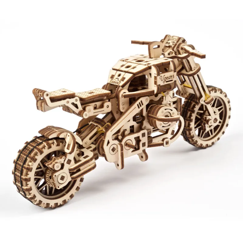 Ugears 3D mechanické puzzle - UGR-10 Motorka Scrambler s vozíkom 380 ks