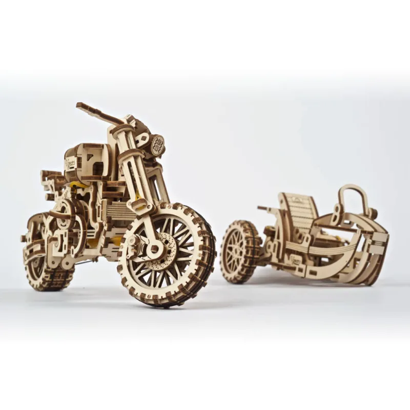Ugears 3D mechanické puzzle - UGR-10 Motorka Scrambler s vozíkom 380 ks