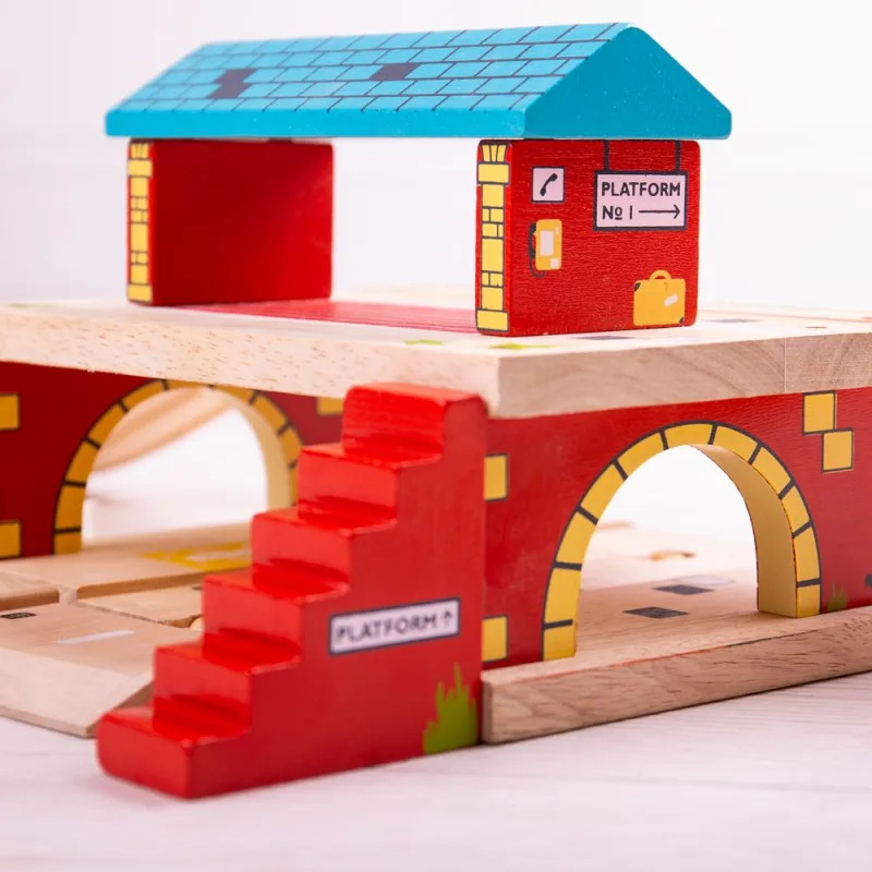 Bigjigs Rail Drevené autodráhy - Stanica nad cestou
