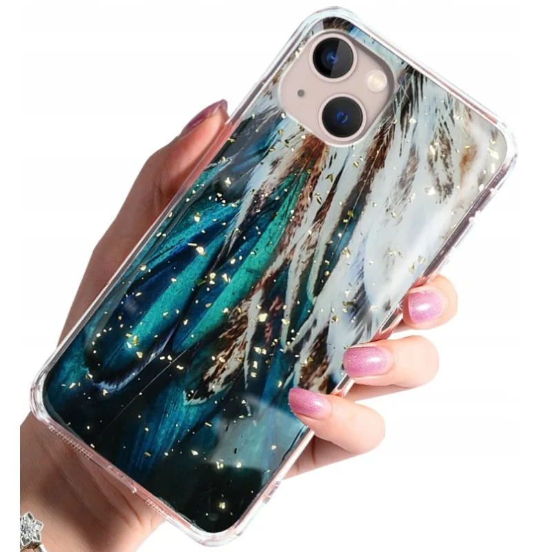 Transparentné Puzdro GLAM FEATHERS iPhone 13 Farba: farebné 6804