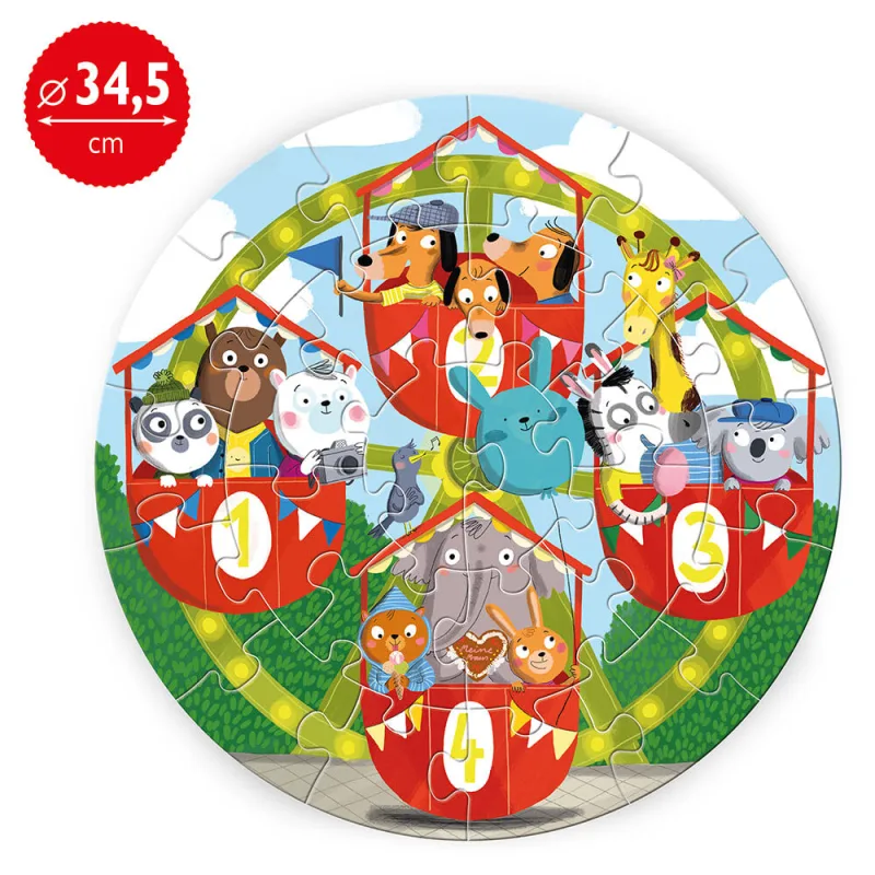 Okrúhle puzzle Zvieratká na ruskom bicykli
