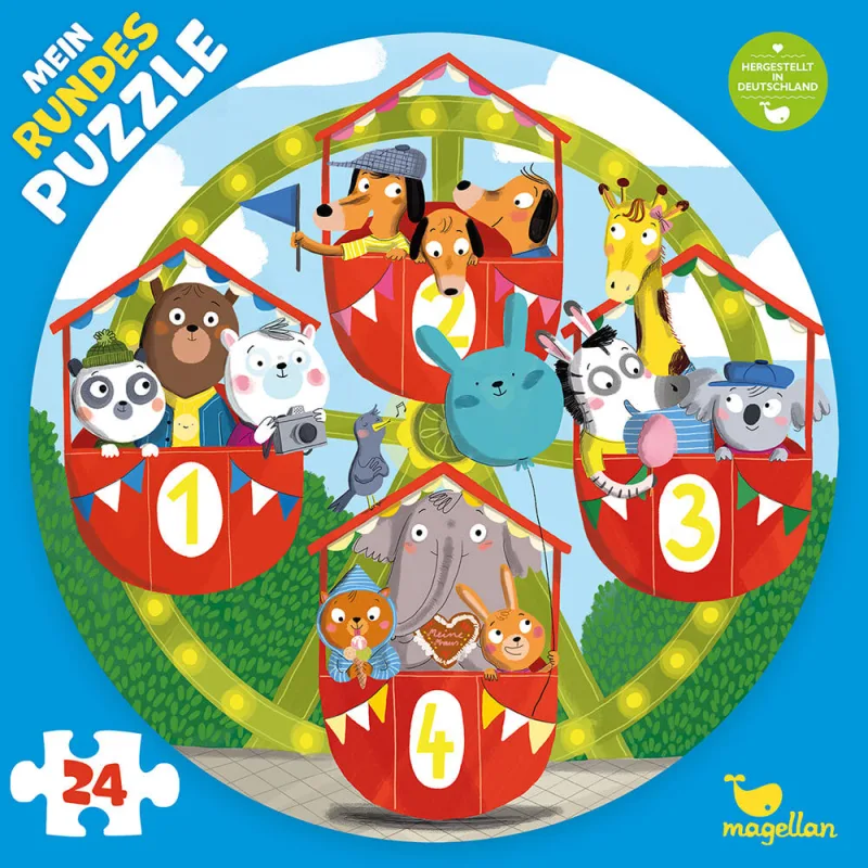 Okrúhle puzzle Zvieratká na ruskom bicykli