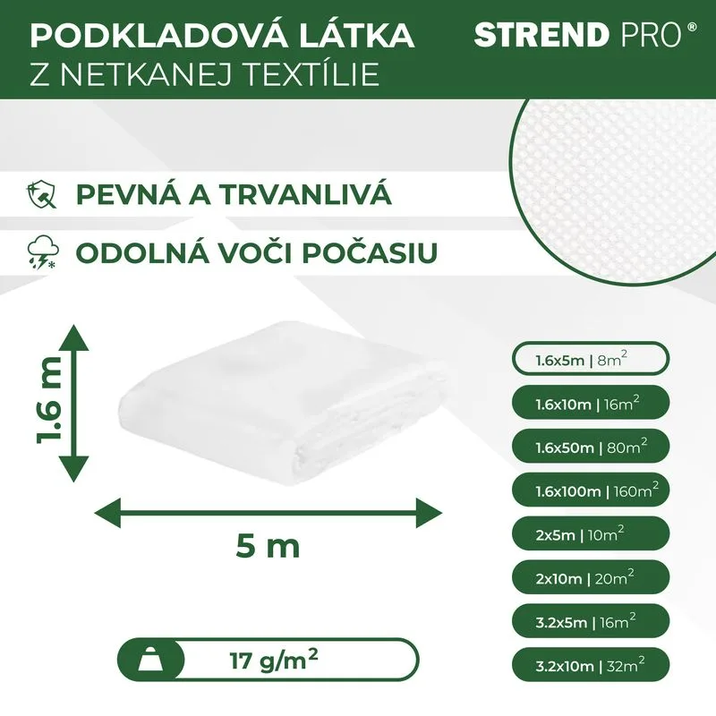 Netkaná textília Garden B1105, 1,6x5 m, biela, 17 g/m²