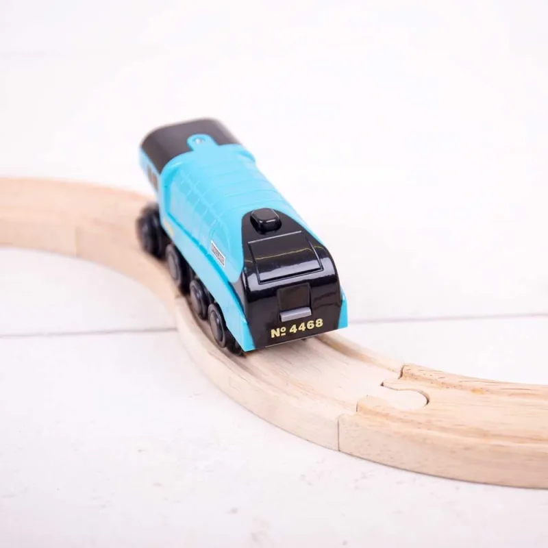 Bigjigs Rail Drevené vláčiky - Elektrická lokomotíva modrá Mallard