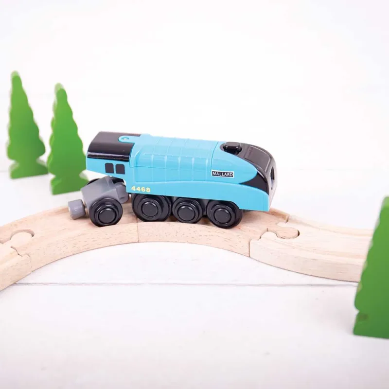Bigjigs Rail Drevené vláčiky - Elektrická lokomotíva modrá Mallard