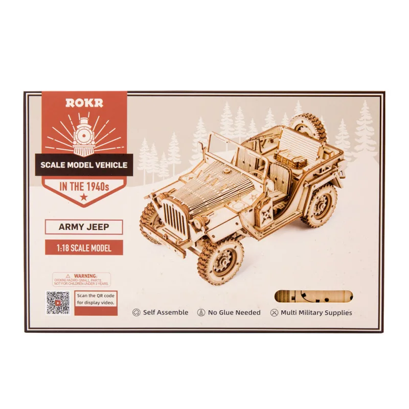 RoboTime Drevené 3D puzzle Vojenský jeep 369 ks