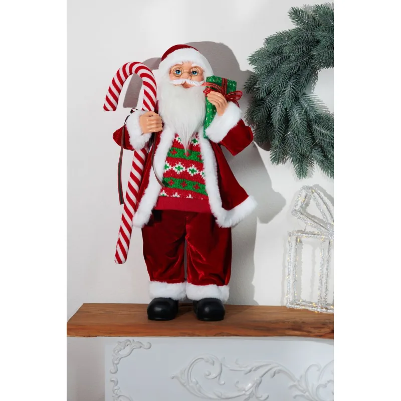 Vianočná dekorácia Santa, s darčekom, červený, 60 cm