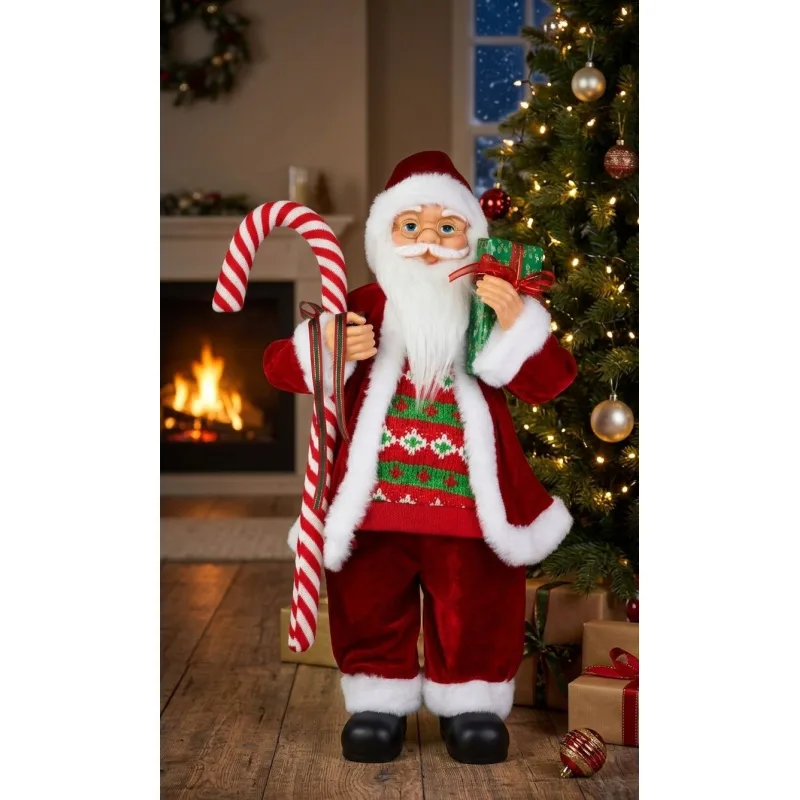 Vianočná dekorácia Santa, s darčekom, červený, 60 cm