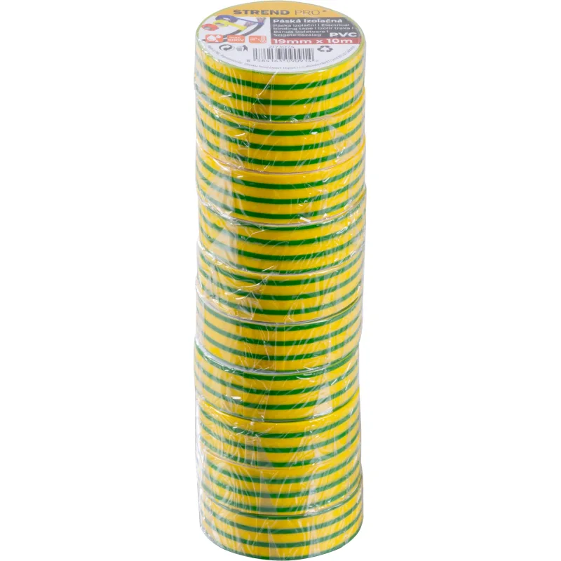 Izolačná páska 19 mm x 10 m, zelenožltá, PVC, balenie 10 ks