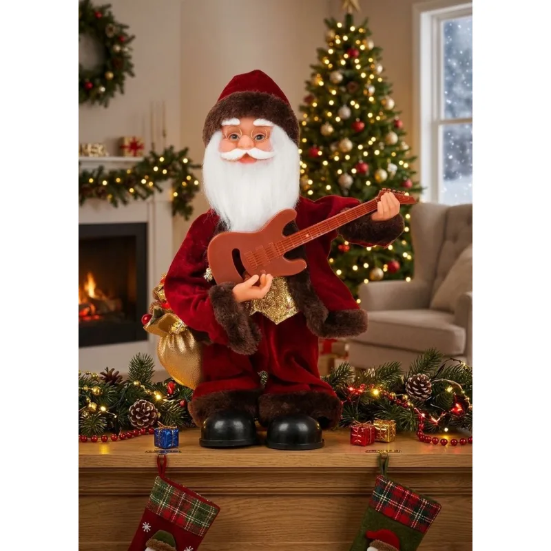 Vianočná dekorácia Santa s gitarou, 35 cm