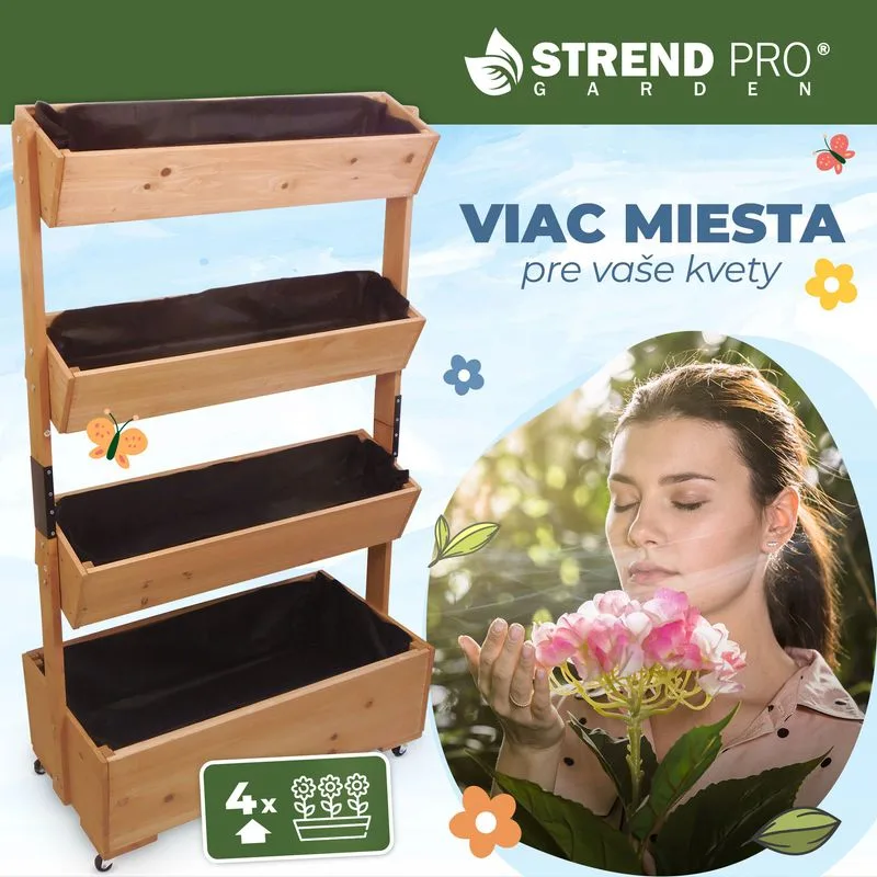 Kvetináč vertikálny Strend Pro, záhon, 4-poschodový, s kolieskami