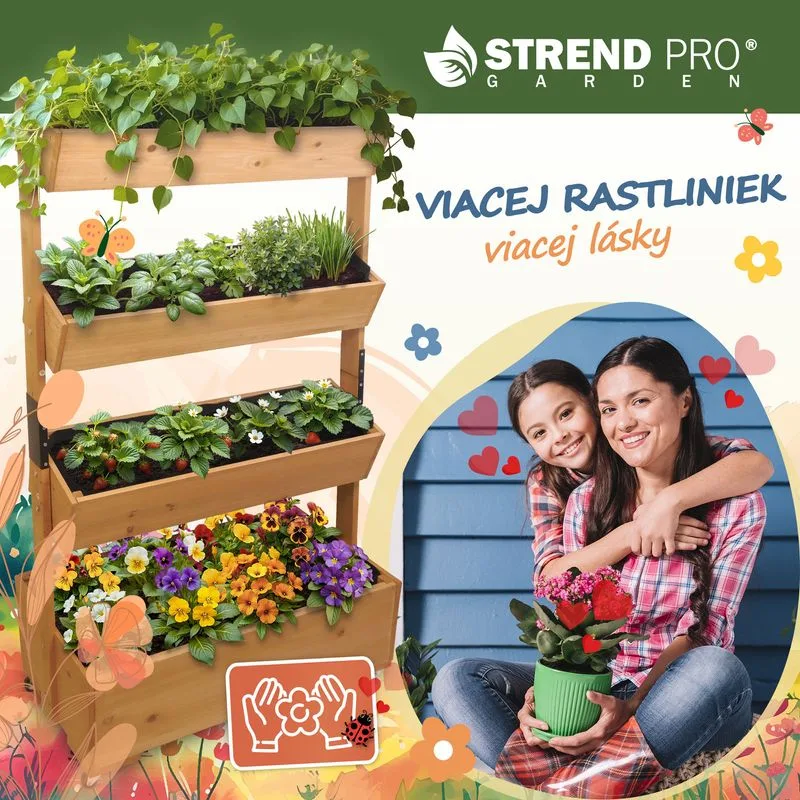 Kvetináč vertikálny Strend Pro, záhon, 4-poschodový, s kolieskami