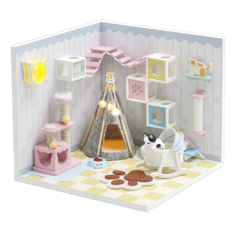 Dvěděti Miniatúra domčeka Domov mačičky Mňau
