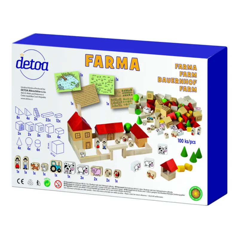 Detoa Drevená stavebnica Farma 100 ks