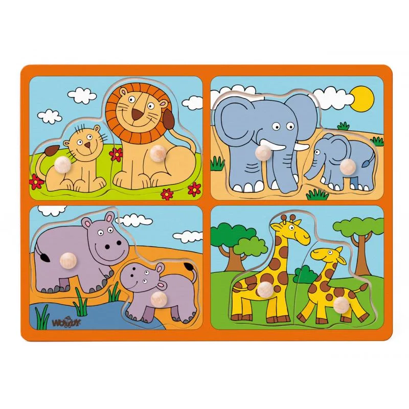Woody Puzzle pre najmenších s úchytkami Safari zvieratká
