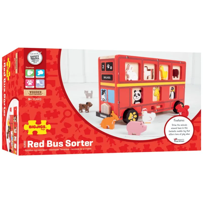 Bigjigs Toys Drevený autobus so zvieratkami Vkladanie