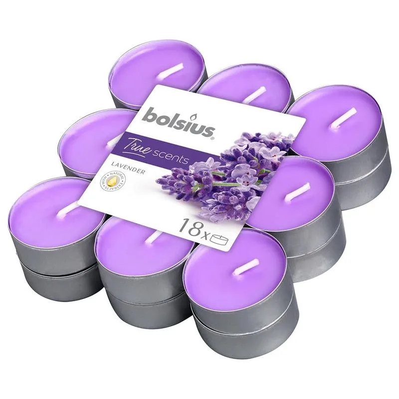 Čajové sviečky Bolsius Tealight True Scents, levanduľa, balenie 18 ks