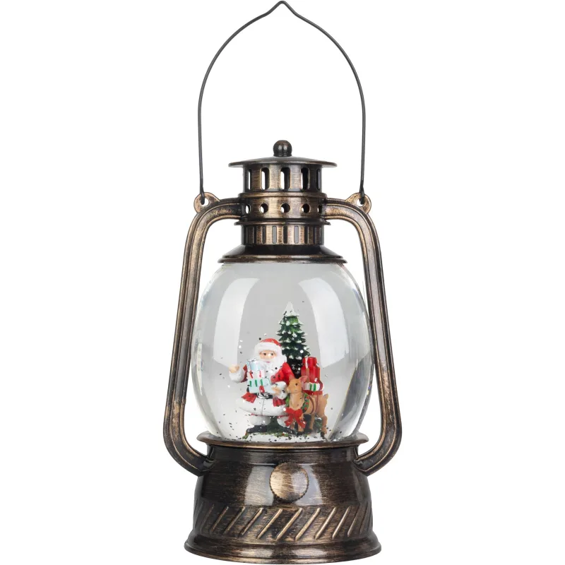 Vianočný lampáš Santa, čierny, 12×10×20,5 cm, 1× LED, 3×AA
